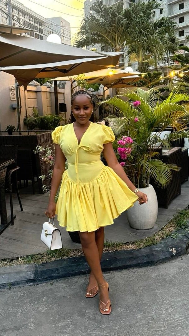 banana yellow dress cotton dress(ready to wear) above knee length Pejock Beach Cover Up, Choose Chest Size for Coat (Inches):60 december2025
