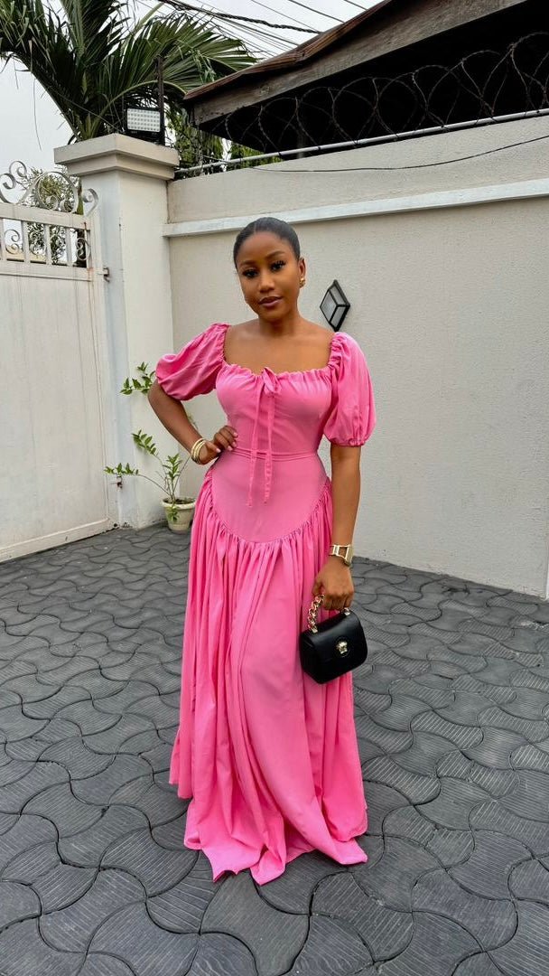 pink crepe dress Pink Crepe Draped Midi Dress with dramatic cape sleeves shopaleena