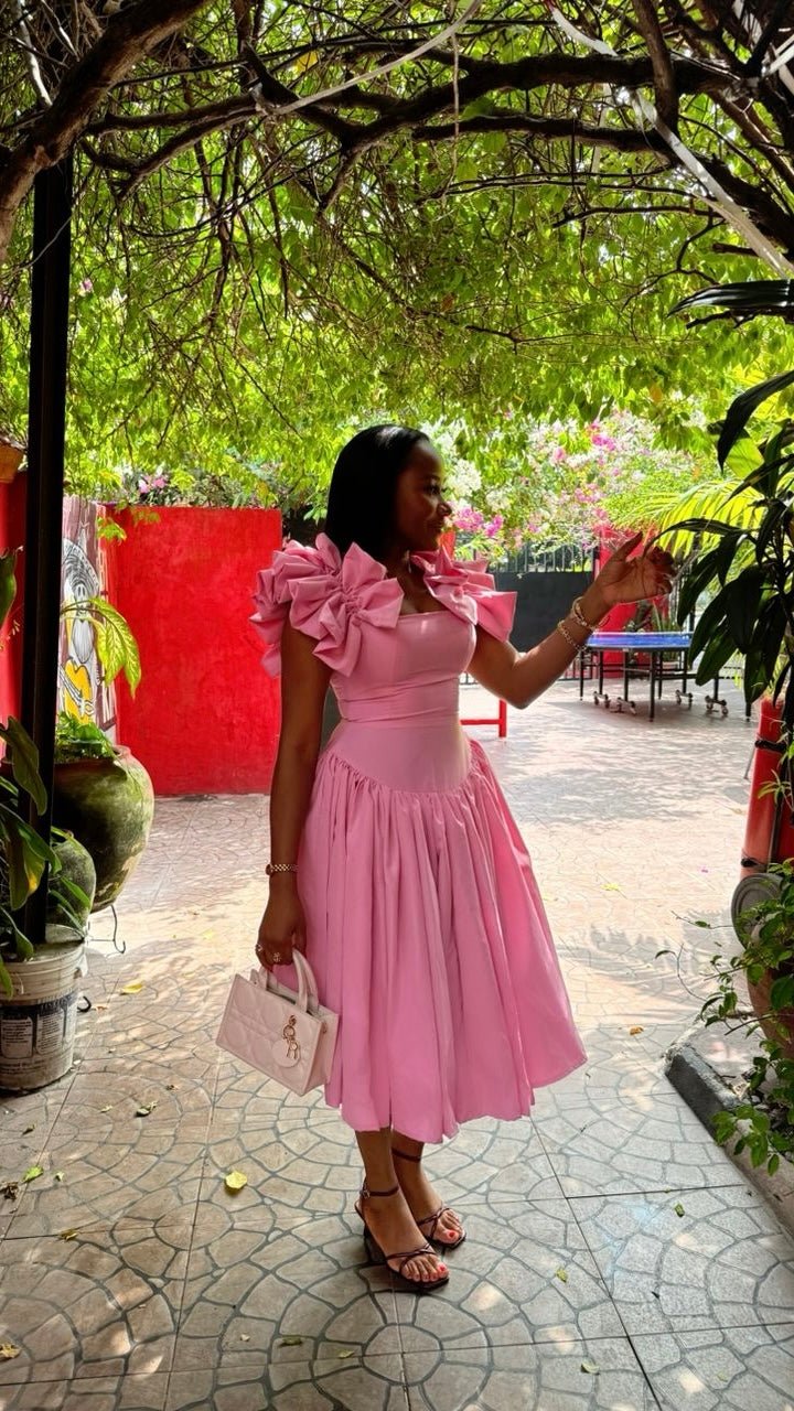 wearing a pink dress in a dream All In A Dream Pink Midi Dress Shop the Mint